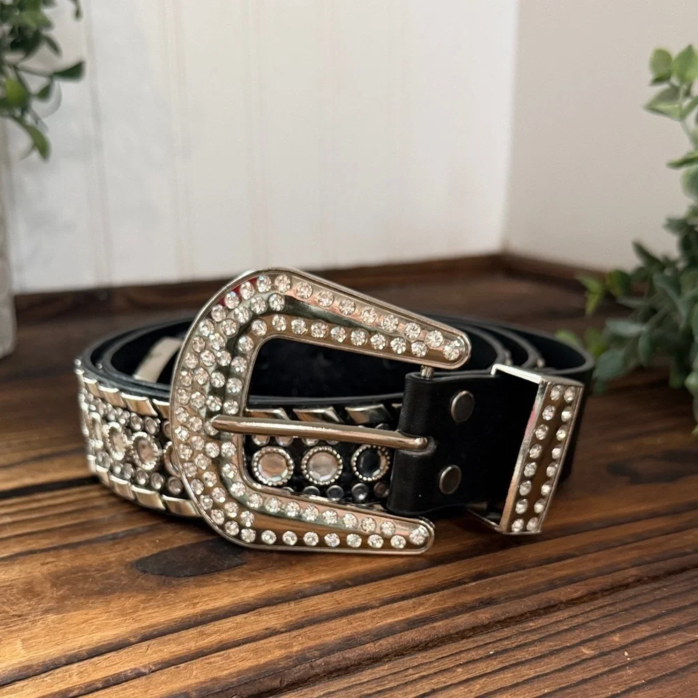 Elegant Black Western Style Rhinestone Belt XXL